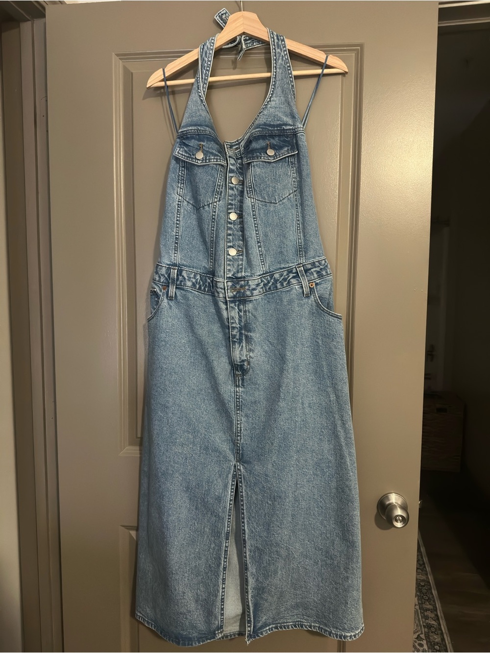 Universal Thread Light Blue Denim Backless Halter Midi Dress